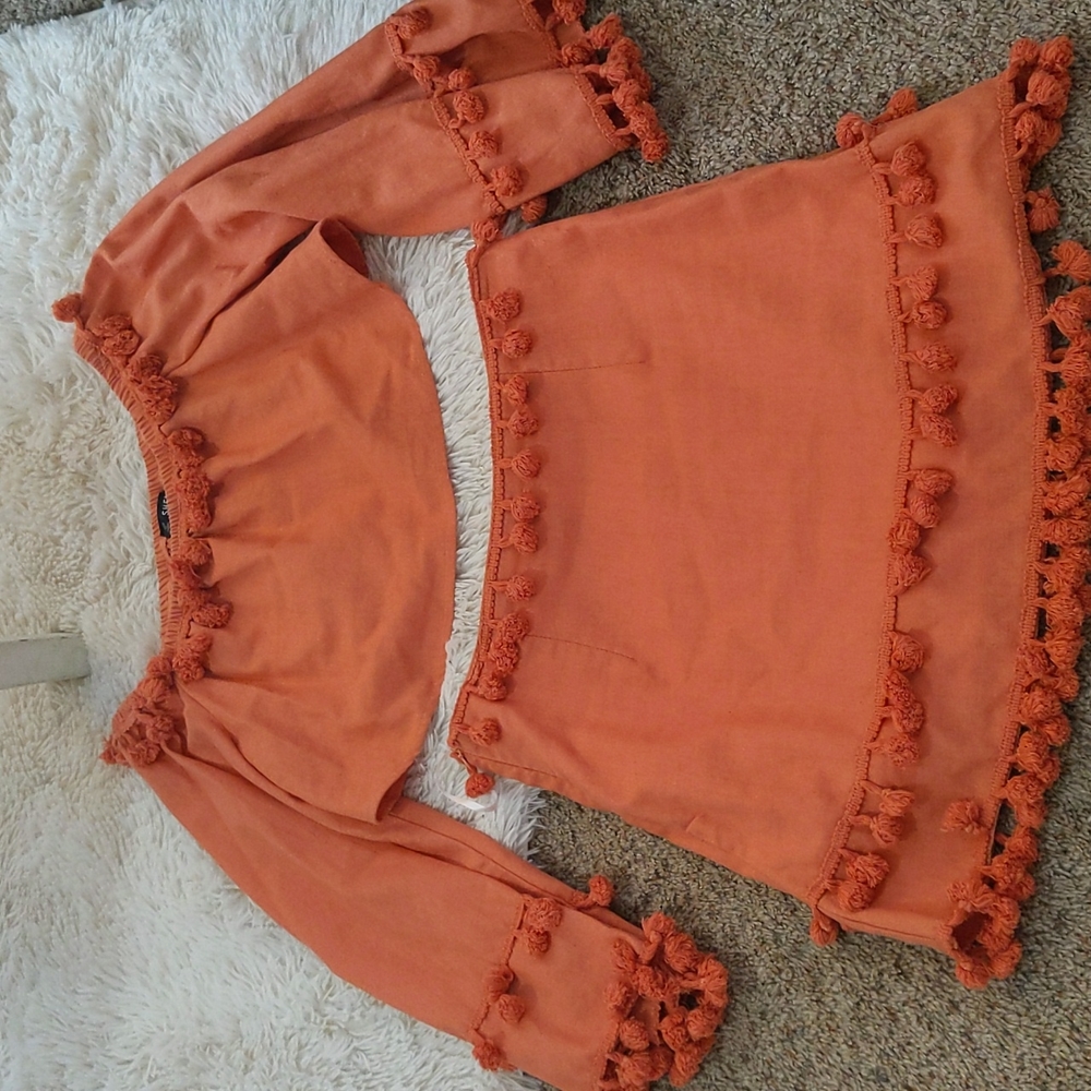 SheIn two-piece orange/red pom outfit